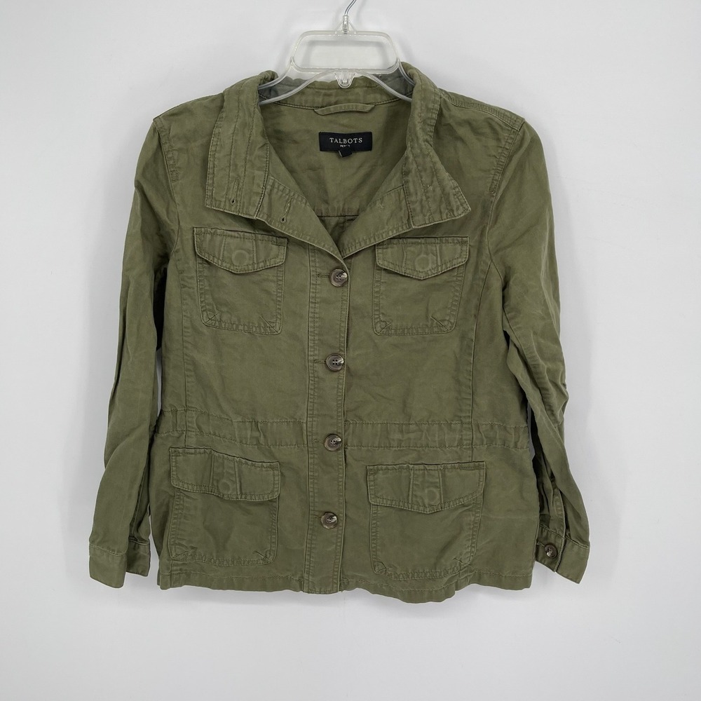 Talbots Women's Olive-Green‎ Utility Safari Field Jacket Petite Size M